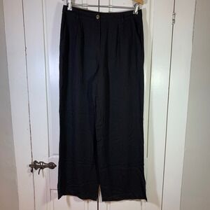 Lulus Black High Waisted Wide Leg Pleated Rayon Trousers Pants Office Church M